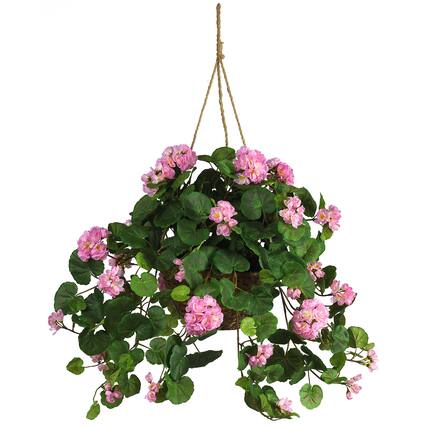 Front. BreeBe - Geranium Hanging Basket - Red - Red.