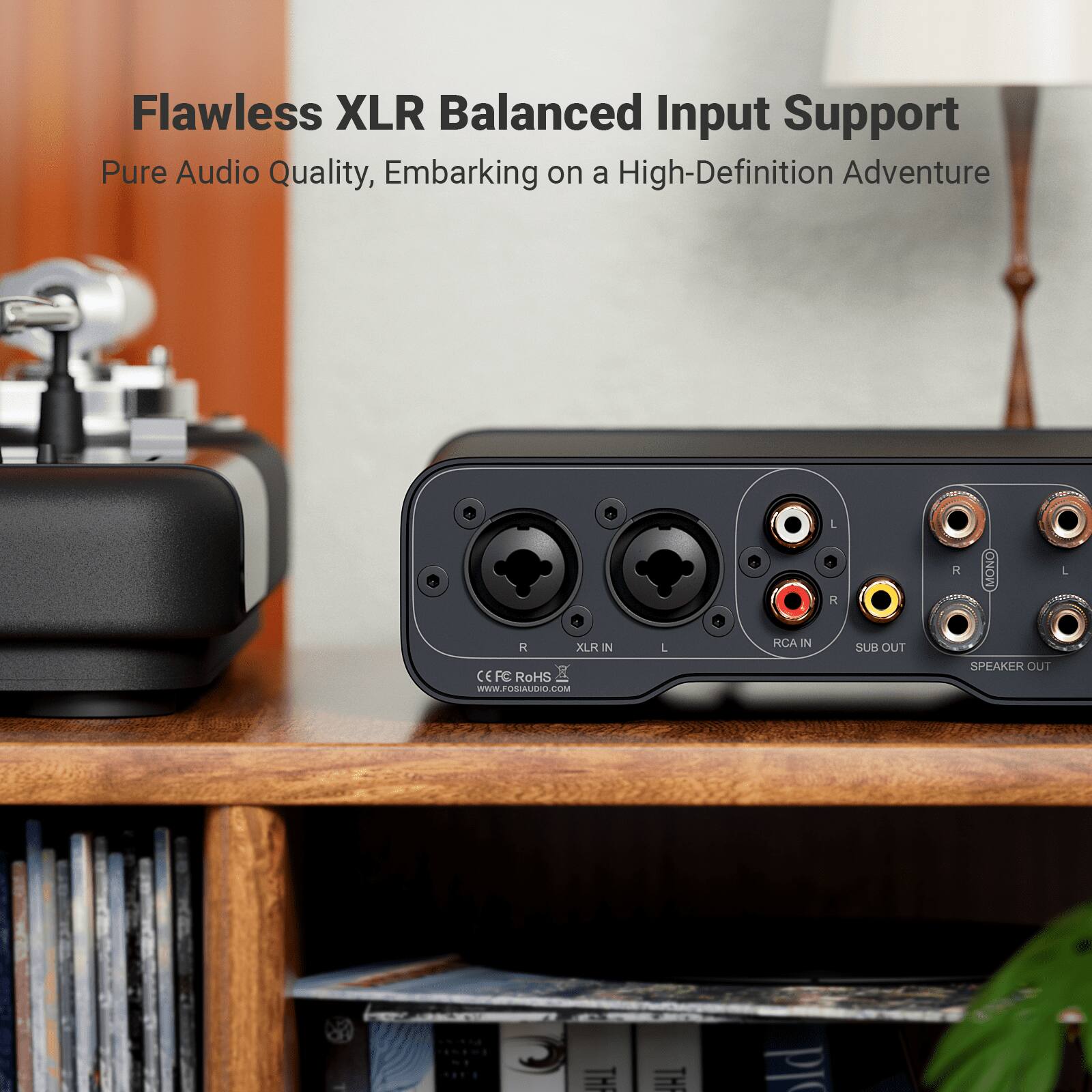 Flawless XLR Balanced Input Support  
Pure Audio Quality, Embarking on a High-Definition Adventure  

L R M MONO L R XLR N CE FC RoHS Z  
Www.FOSIASAUDIO.COM  

L RCA IN SUB OUT SPEAKER OUT