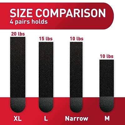 SIZE COMPARISON  
4 pairs holds

20 lbs  
XL

15 lbs  
L

10 lbs  
Narrow

10 lbs  
M