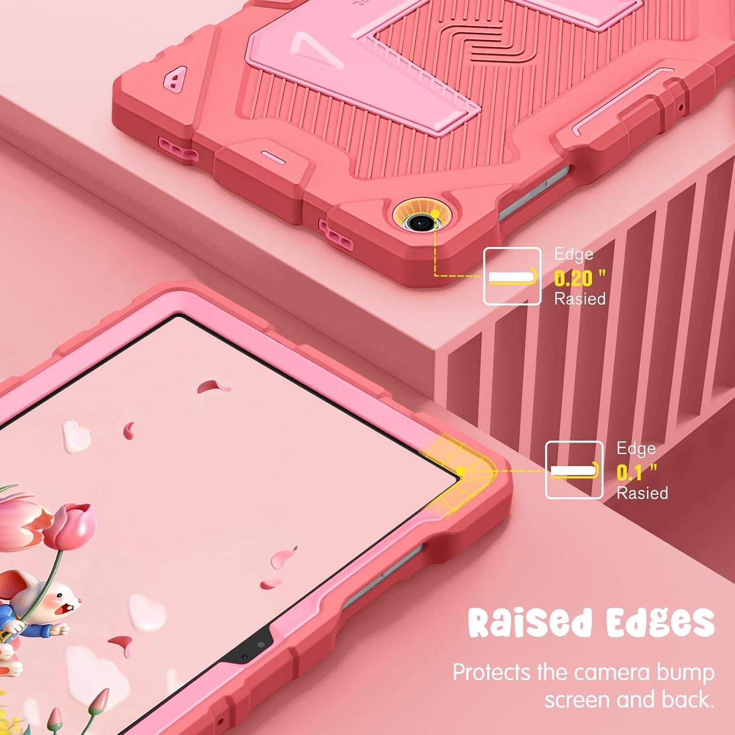 Edge 0.20" Raised Edge 0.1" Raised Edges Protects the camera bump screen and back.