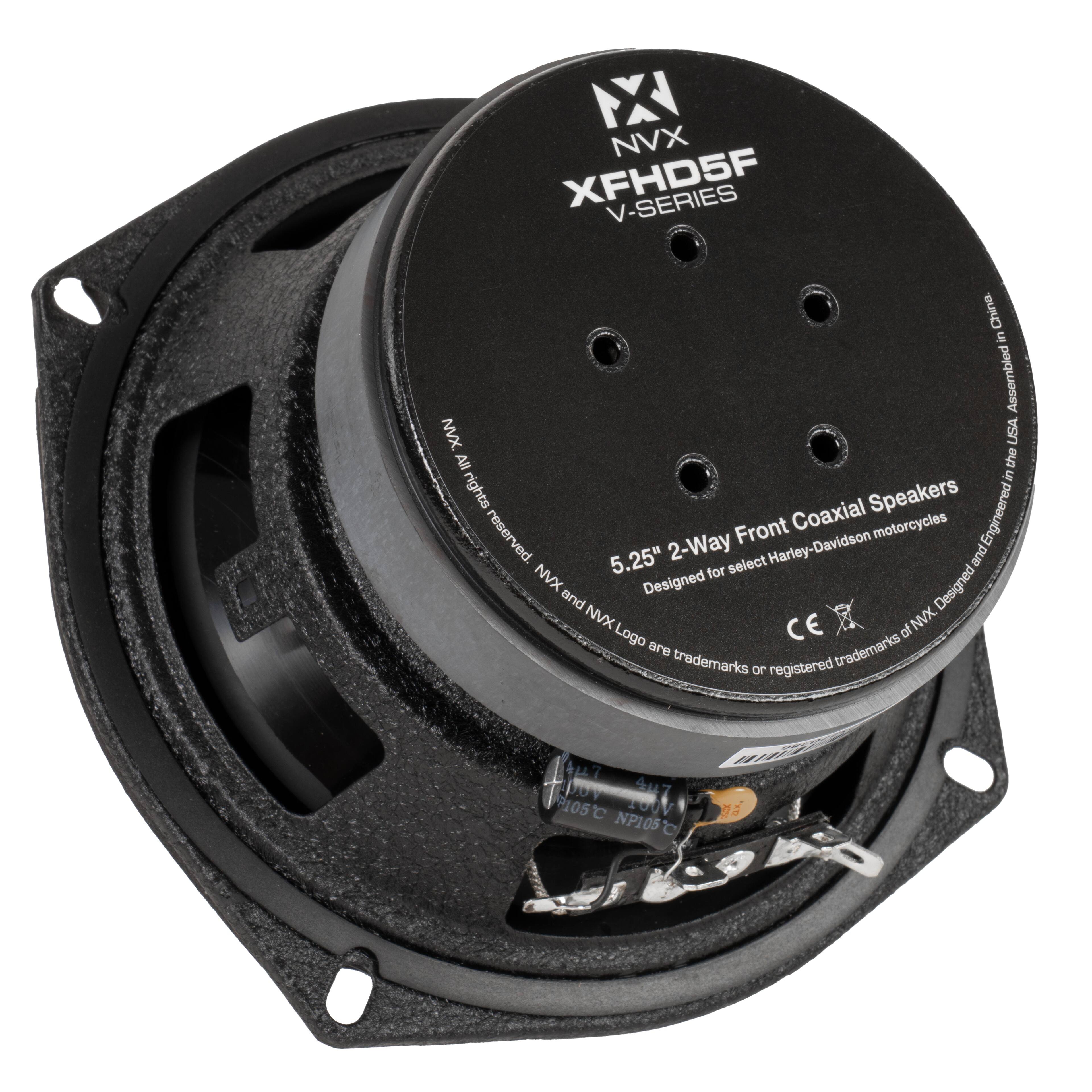 NVX XFHD5F V-SERIES  
5.25" 2-Way Front Coaxial Speakers  
Designed for select Harley-Davidson motorcycles  
Engineered in the USA  
Assembled in China  
All rights reserved  
NVX Logo and NVX are trademarks or registered trademarks of NVX Corporation  
CE  
NP105C  
4u7  
105C  
NP105  
417