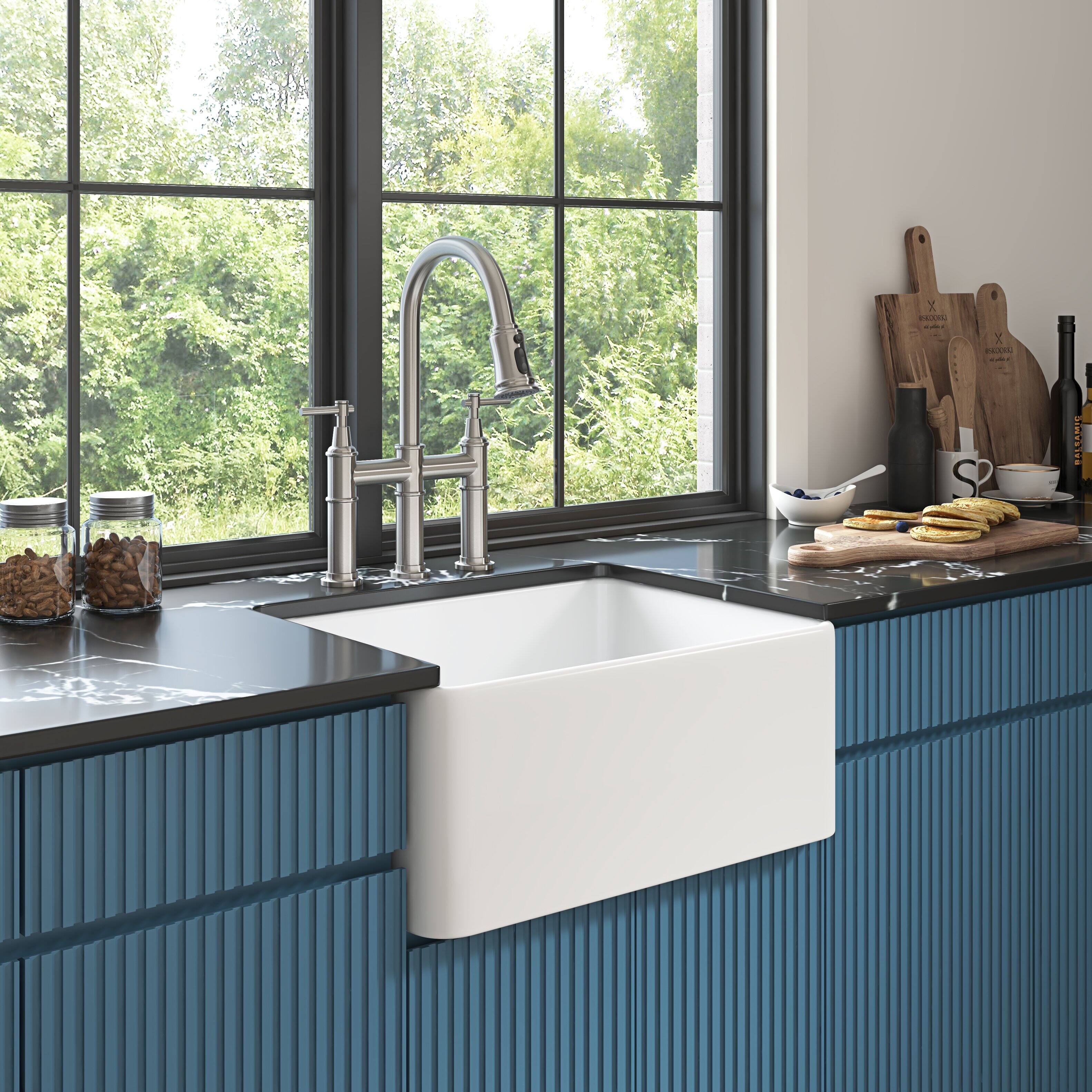 Angle. Siljoy - Inch White Farmhouse Sink Deep Apron Sink Undermount Farmhouse Kitchen Sink Single Farm Sink - White.