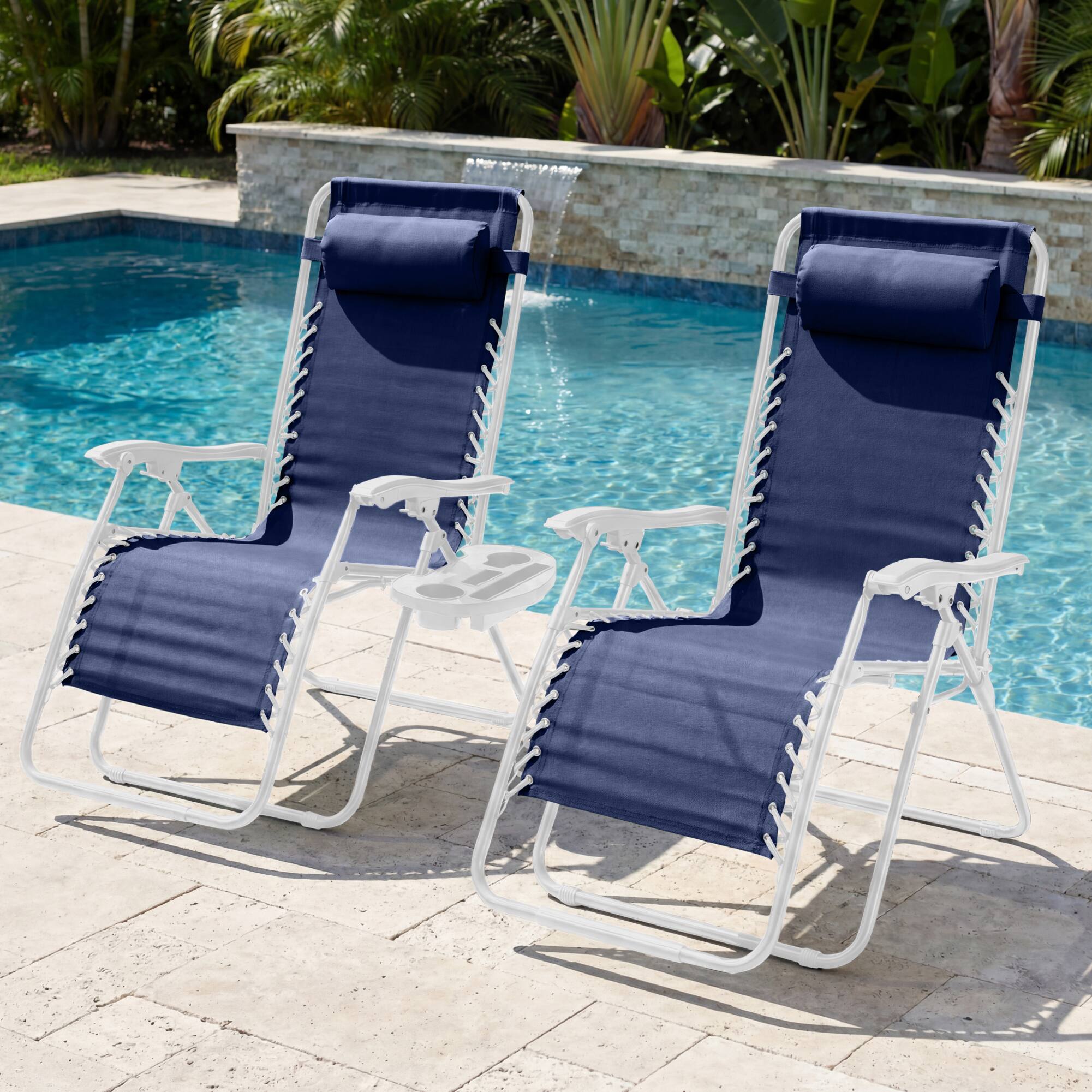 Alt View 3. Best Choice Products - Best Choice Products Set of 2 Extra Wide Zero Gravity Lounge Chair Recliners w/ Cup Holder - Navy/White - Navy/White.