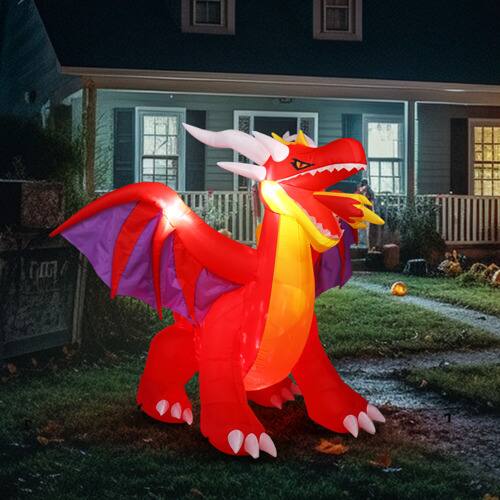 Alt View 4. Winado - 6FT Halloween Inflatable Scary Fire Dragon Blow Up with Built-in LED Lights for Indoor Outdoor Party Garden Decorations - Red.