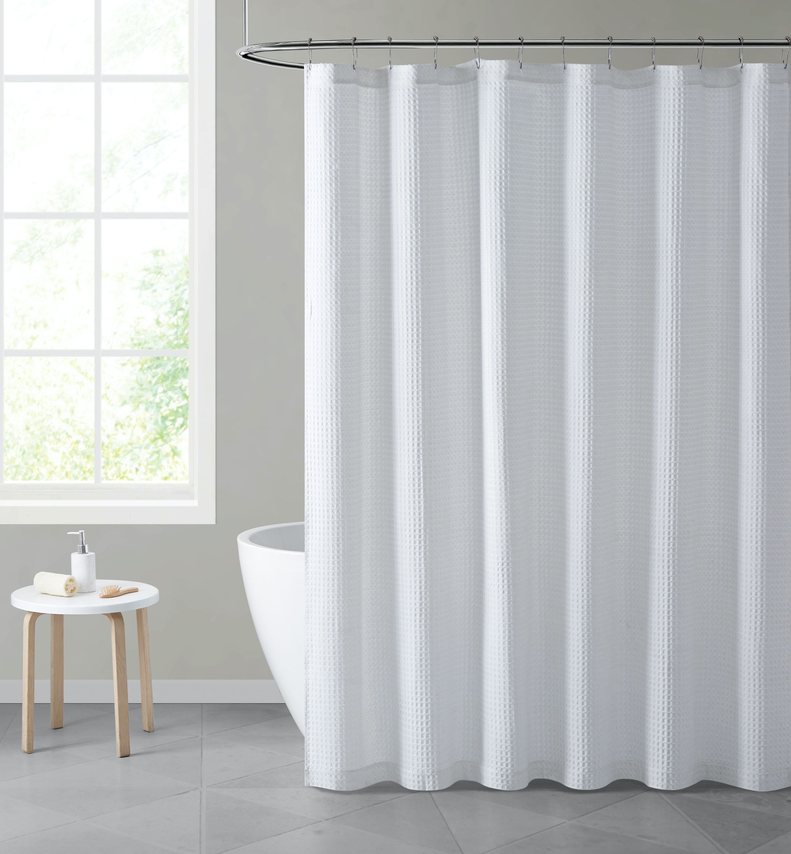 Hotel Collection Premium Waffle Weave Fabric Shower Curtain by Kate Aurora - White