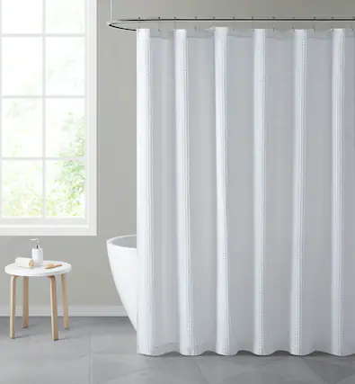 Front. Kate Aurora - Hotel Collection Premium Waffle Weave Fabric Shower Curtain by Kate Aurora - White - White.