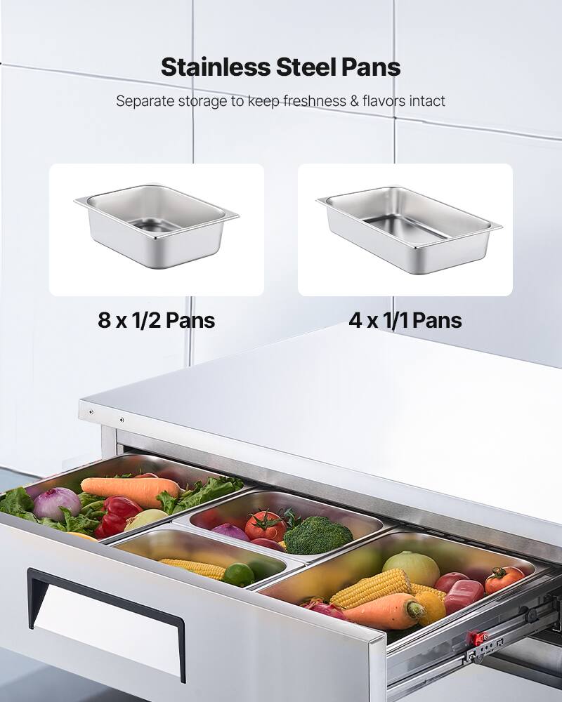 Stainless Steel Pans  
Separate storage to keep freshness & flavors intact  
8 x 1/2 Pans  
4 x 1/1 Pans