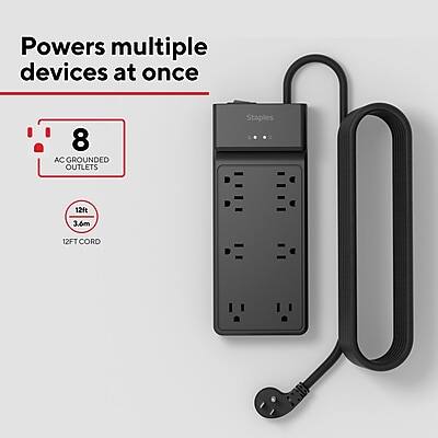 Powers multiple devices at once

8 AC GROUNDED OUTLETS

12ft (3.6m) CORD