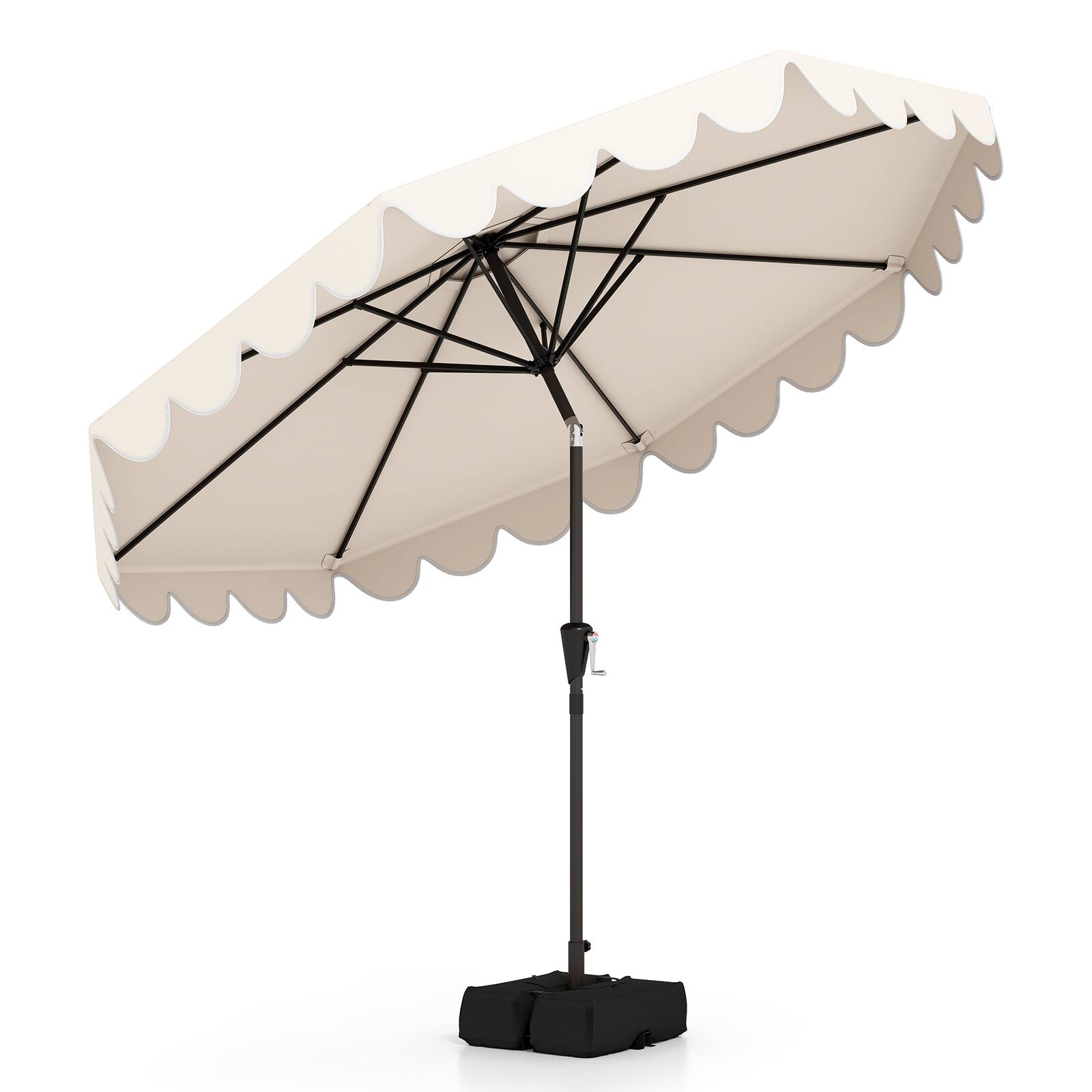 Alt View 6. Gymax - Gymax 10 FT Outdoor Umbrella w/ Weighted Base Sandbags Push Button Tilt & Crank Patio Beige - Beige.