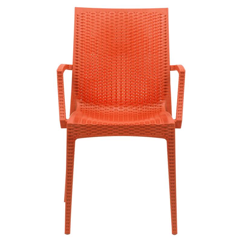Back. LeisureMod - Mace 4-Pieces Modern Woven Pattern Dining Chairs - Waterproof Stackable Indoor Outdoor Patio Chairs - Orange.