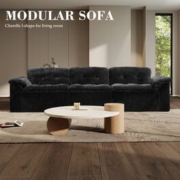 Anysun - 3-Seater Luxurious Modern Cloud Chenille Modular Sectional Sofa with Detachable Backrest - Black