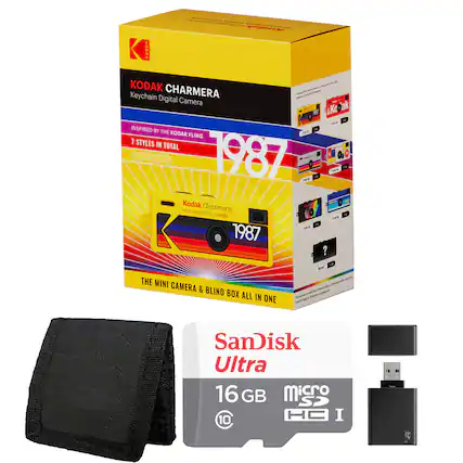 - KODAK
- i
- CHARMERA
- Keychain Digital Camera
- Kooak
- INSPIRED BY THE KODAK FLING
- 7 STYLES IN TOTAL
- The Vintage 1987 Collection
- Kodak Charmera
- ELYCHAN
- THE MINI CAMERA & BLIND BOX ALL IN ONE
- SanDisk Ultra 16 GB microSDHC I