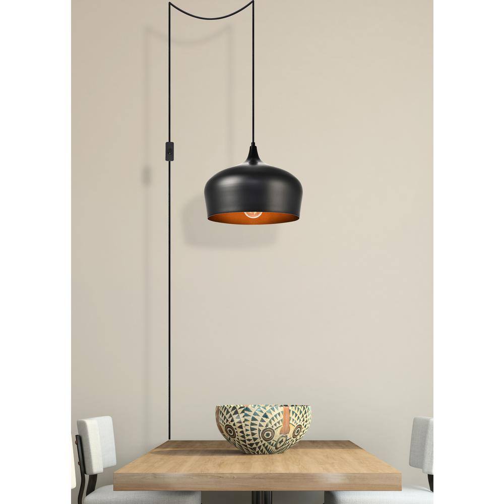 Left. Living District - Nora 1 Light Black plug-in pendant - Black.