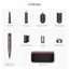 In the box, there are several hair care products, including a conical barrel, a large round volumizing brush, a soft smoothing brush, a dryer with a flyaway smoother, a filter cleaning brush, and a Dyson Airwrap i.d. multi-styler and dryer. Additionally, there is a presentation case.