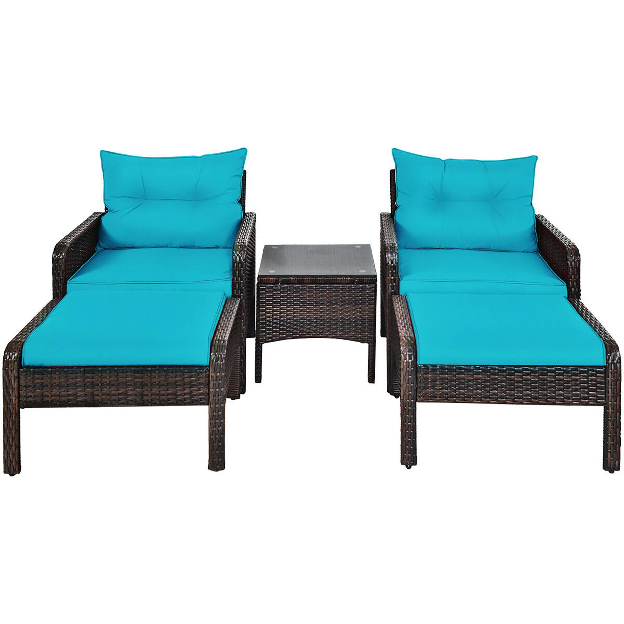 Alt View 9. Costway - Costway 5 PCS Patio Rattan Furniture Set Sofa Ottoman Table Cushioned - Turquoise.
