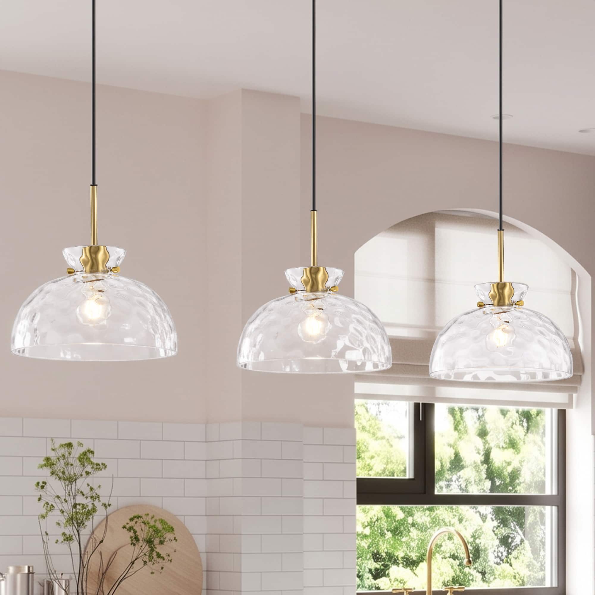 Parrot Uncle - 10.6" Organic Modern Handmade Hammered Glass Bowl Pendant Light, 1-Light Adjustable Hanging Ceiling Fixture - Brass