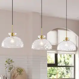 Parrot Uncle - 10.6" Organic Modern Handmade Hammered Glass Bowl Pendant Light, 1-Light Adjustable Hanging Ceiling Fixture - Brass