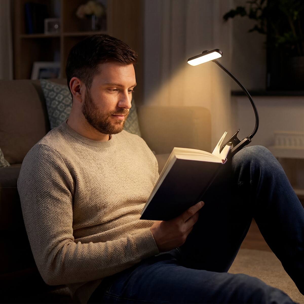 Alt View 6. COWIN - Book Light 24 LED Rechargeable Reading Light Reading in Bed 3 Color 80 Hrs Runtime Clip on Light - black.