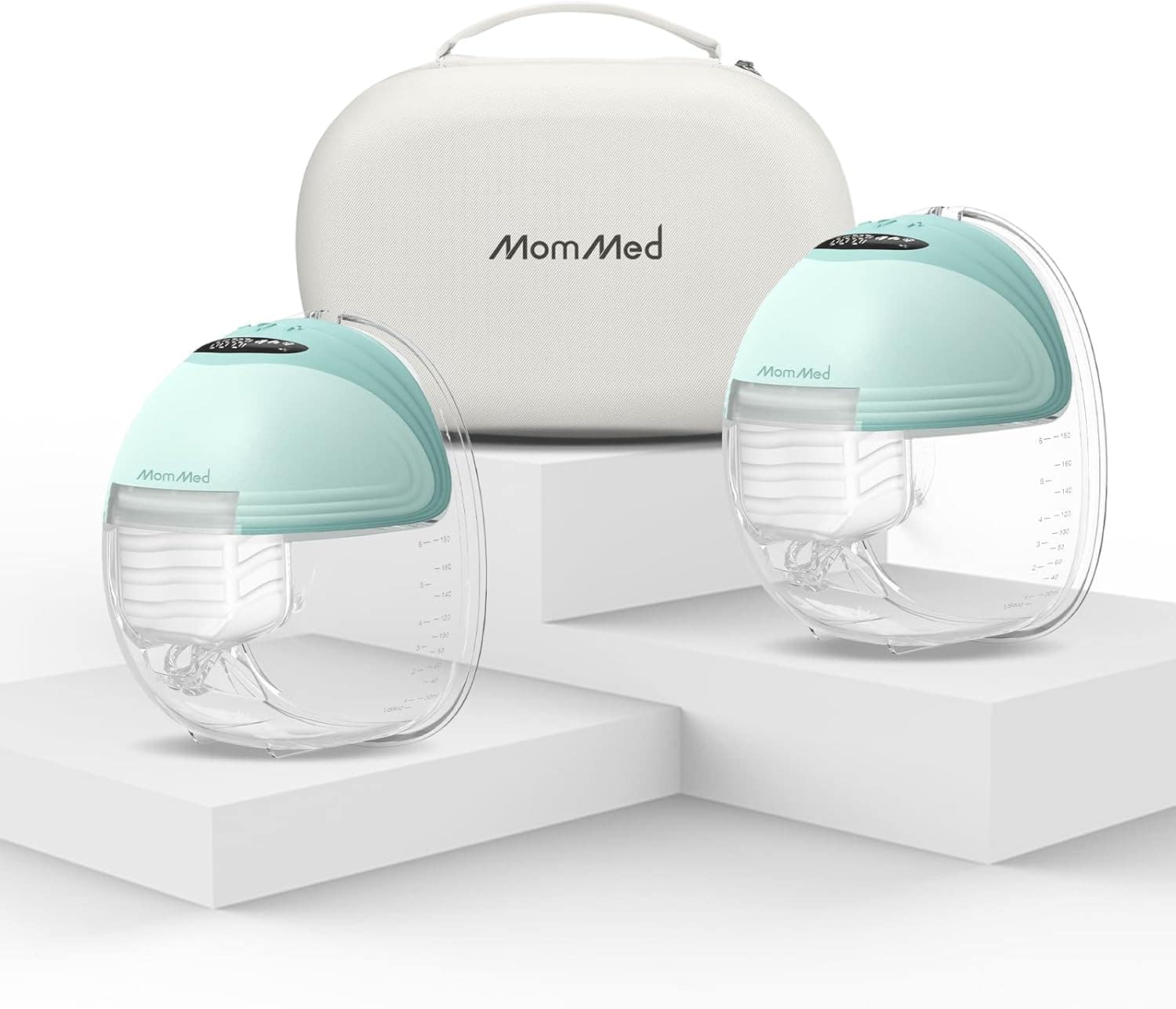 MomMed - Wearable Breast Pump – 3 Modes, 12 Suction Levels, <45dB Quiet, Lightweight, Portable, with Carrying Case - Green