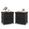 Front. Costway - 2PCS Fabric Bedside Table 2 Drawers Nightstand Small Dresser Bedroom Living Room - Black/Rustic Brown.