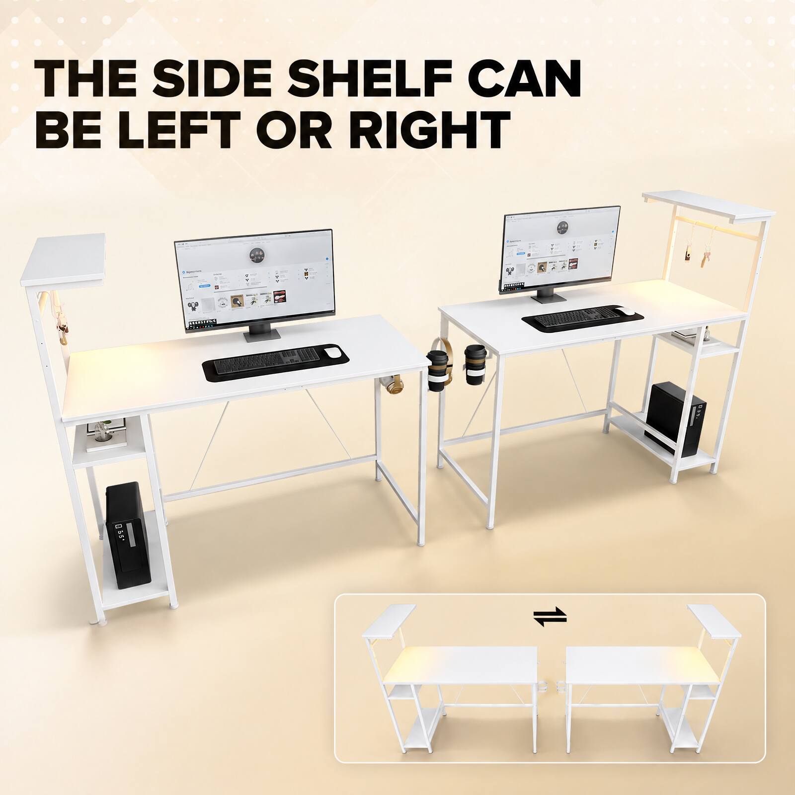 THE SIDE SHELF CAN BE LEFT OR RIGHT