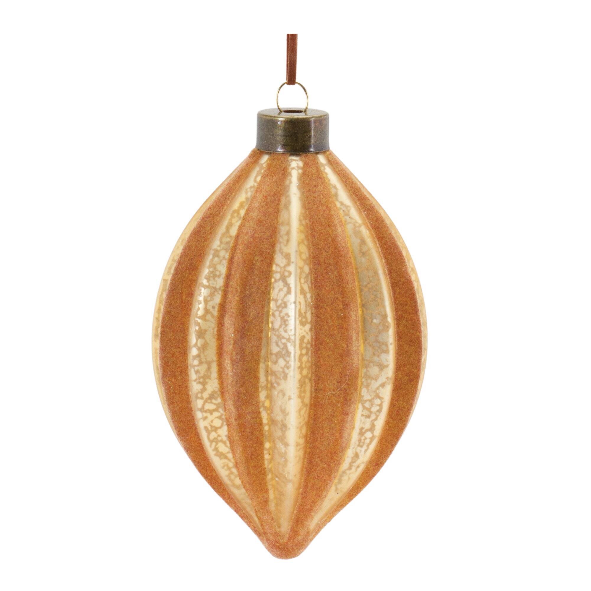 Back. BreeBe - Ribbed Glass Ornamnet (Set of 12) - Gold, Brown.