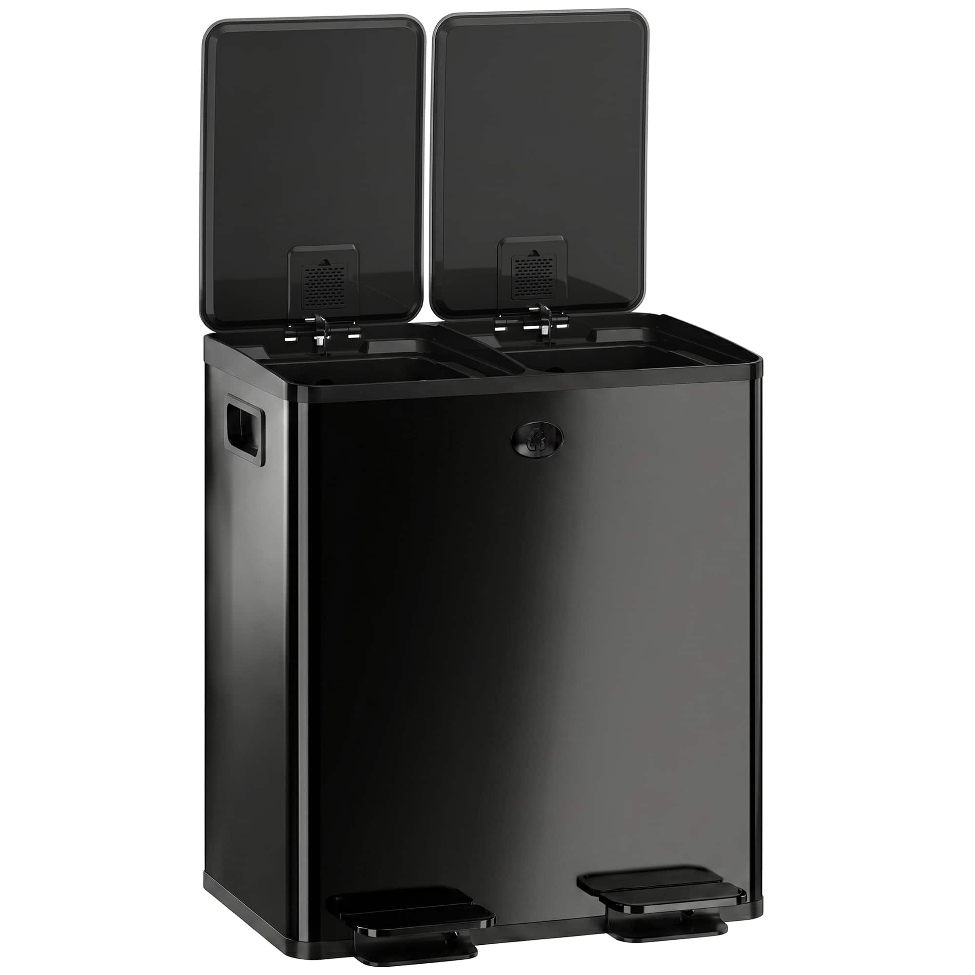 Homcom - Can, 2 x 5 Gallon Stainless Steel Garbage Can with Soft Close, Stay-Open Lid, Pedals - Black