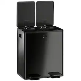 Homcom - Can, 2 x 5 Gallon Stainless Steel Garbage Can with Soft Close, Stay-Open Lid, Pedals - Black