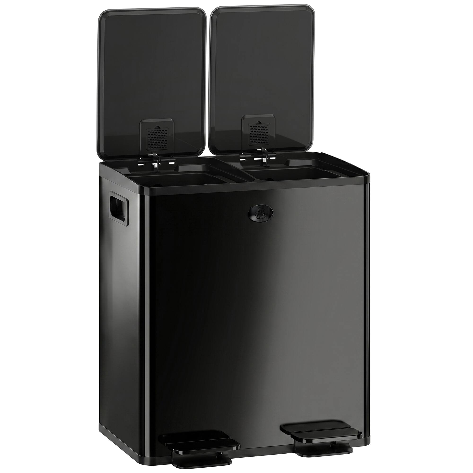 Front. Homcom - Can, 2 x 5 Gallon Stainless Steel Garbage Can with Soft Close, Stay-Open Lid, Pedals - Black.