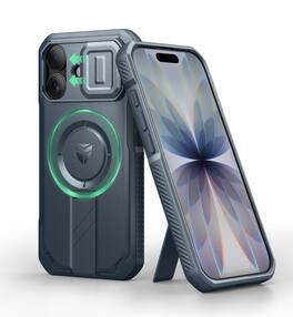 Dexnor - Rugged Hard Shell Case for iPhone 17 6.3-inch with Slide Camera Cover & Kickstand , Compatible with MagSafe - Navy Blue