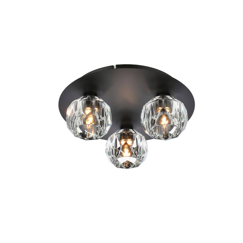 Alt View 4. Elegant Lighting - Graham 3 Light Ceiling Lamp in Black - Black And Clear.