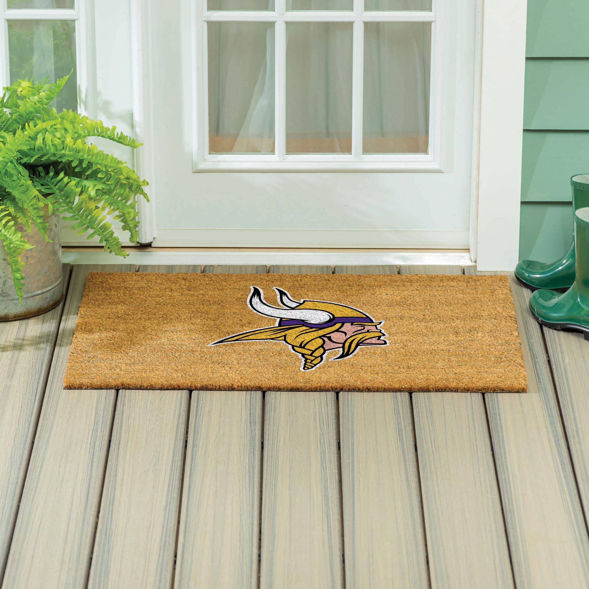 Alt View 3. Evergreen Enterprises - Minnesota Vikings 24" x 36" Outdoor Team Logo Coir Mat - Brown.