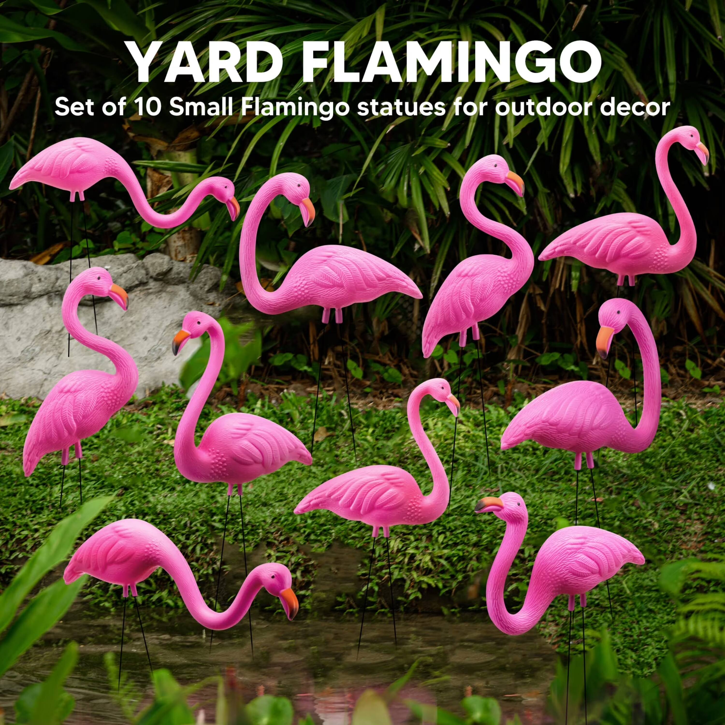 YARD FLAMINGO  
Set of 10 Small Flamingo statues for outdoor decor