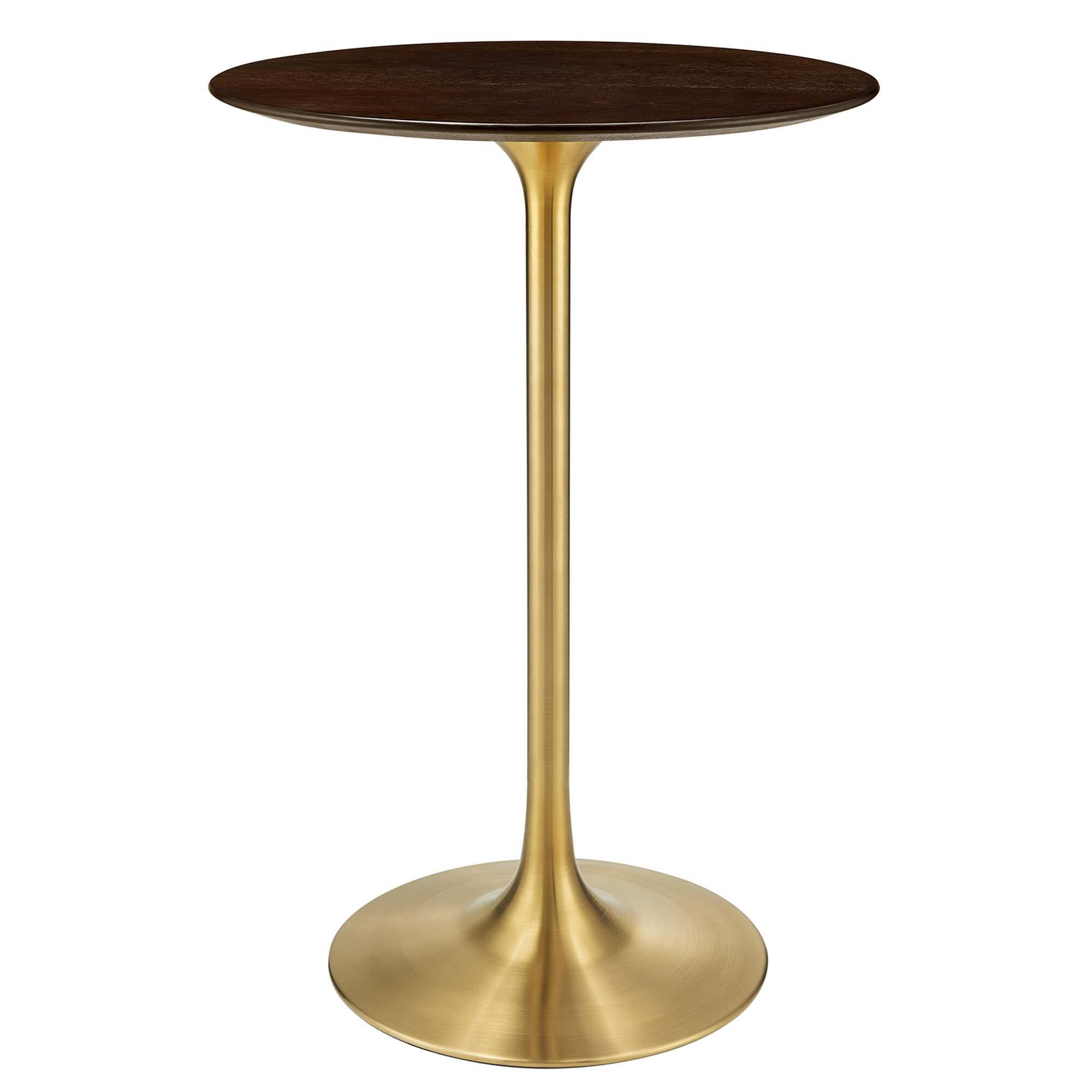 Angle. Modway - Lippa Round Wood Bar Table - Gold Cherry Walnut.