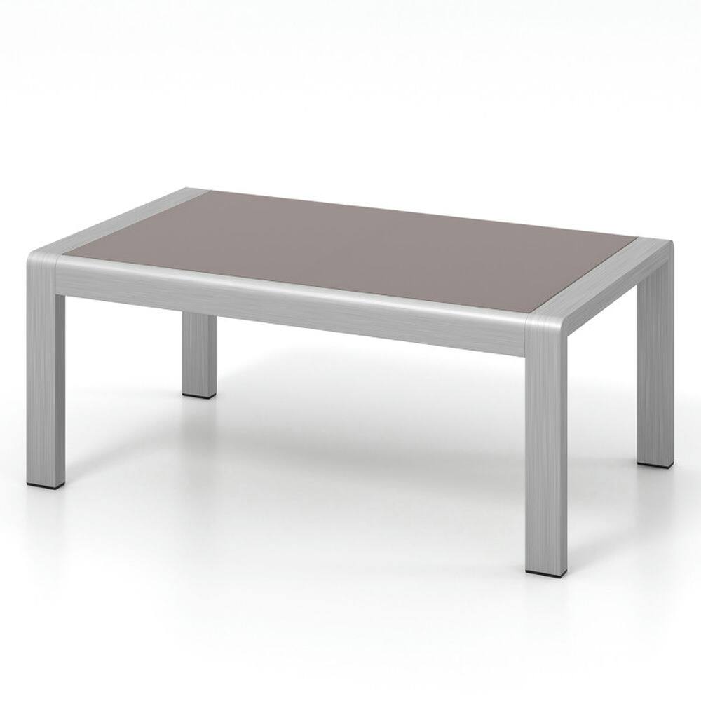 Angle. Pefilos - Outdoor Rectangle Coffee Table with Tempered Glass Tabletop, Rectangle Table with Robust Aluminum Frame, Coffee Table - Gray.