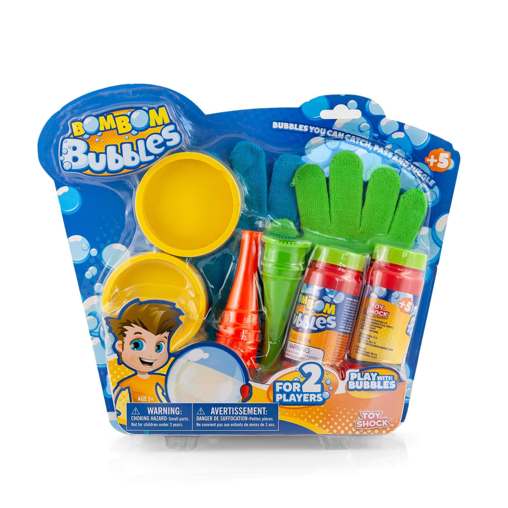 BOMBOM Bubbles

BUBBLES YOU CAN CATCH, PASS AND JUGGLE

+5

SHOCK TOY

PLAY WITH BUBBLES

FOR 2 PLAYERS

AGE 5+

WARNING: CHOKING HAZARD - Small parts. Not for children under 3 years.

AVERTISSEMENT: DANGER DE SUFFOCATION - Petites pièces. Ne convient pas aux enfants de moins de 3 ans.

TOY SHOCK