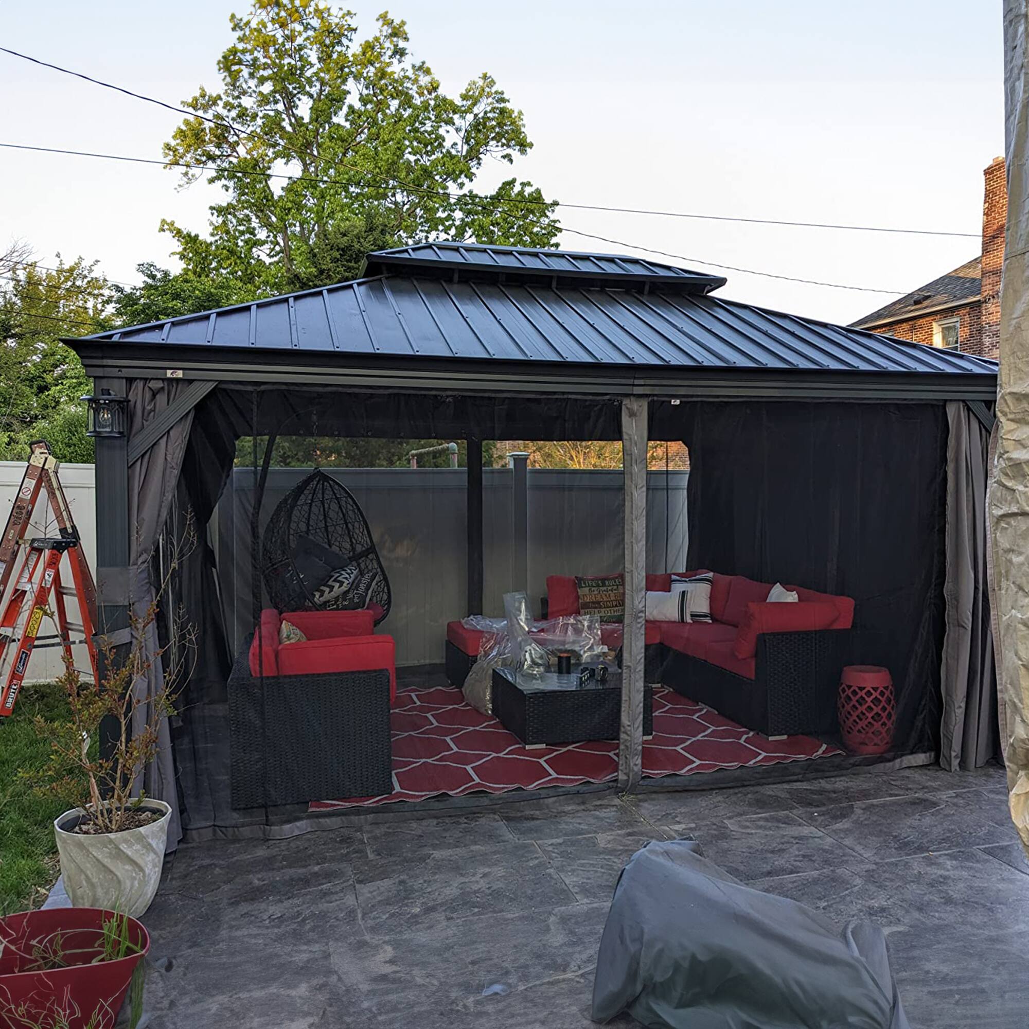 Alt View 2. PURPLE LEAF - 12' X 16' Permanent Hardtop Aluminum Gazebo with Double Roof for Patio Lawn and Garden, Curtains and Netting Included - 12' X 16'.