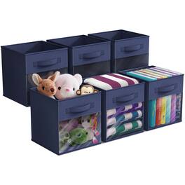Sorbus - 11 Inch Storage Bins with Clear Window, 6 Foldable Baskets for Organizing Clothes, Toys, Books, Figures, Games - Navy Blue