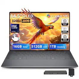 Dell - Upgraded - XPS 14.5" 3.2K OLED Touchscreen Laptop,Intel Ultra 7 255H,16GB RAM,512GB SSD+1TB Dock,Backlit,Finger,Win11 - Graphite