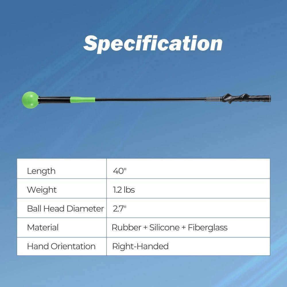 Specification

- Length: 40"
- Weight: 1.2 lbs
- Ball Head Diameter: 2.7"
- Material: Rubber + Silicone + Fiberglass
- Hand Orientation: Right-Handed