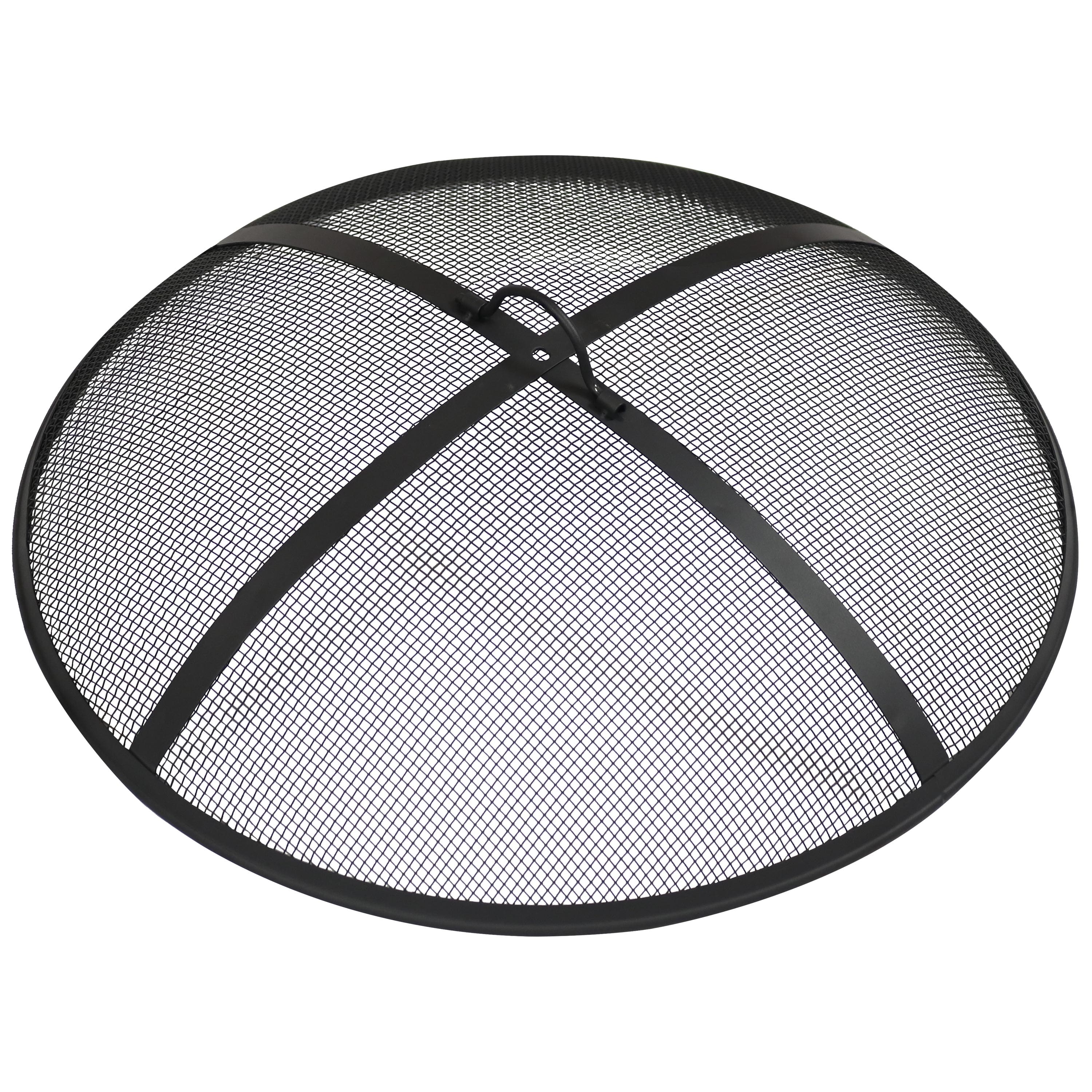 Sunnydaze - 24 in Steel Round Fire Pit Spark Screen - Black