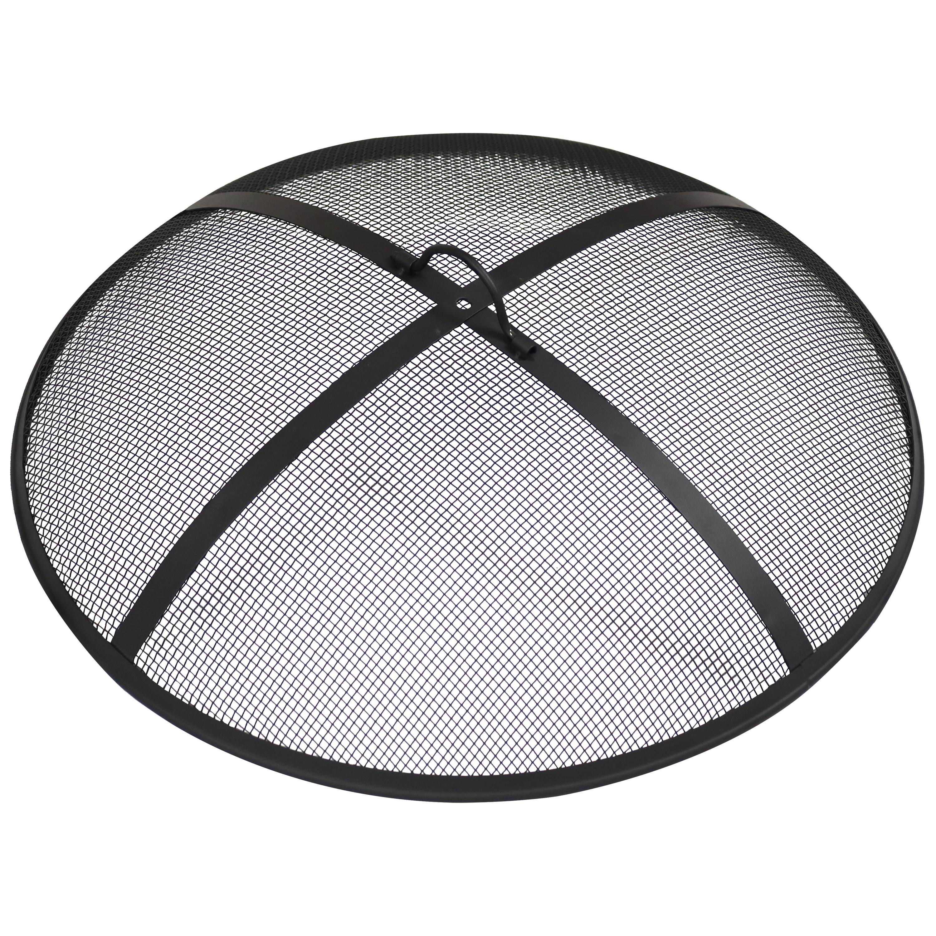 Sunnydaze - 36 in Steel Round Fire Pit Spark Screen - Black