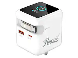 Rosewill - 70W Retractable USB-C Wall Charger with 3-Port GaN 3, Foldable Design & TFT Display - White