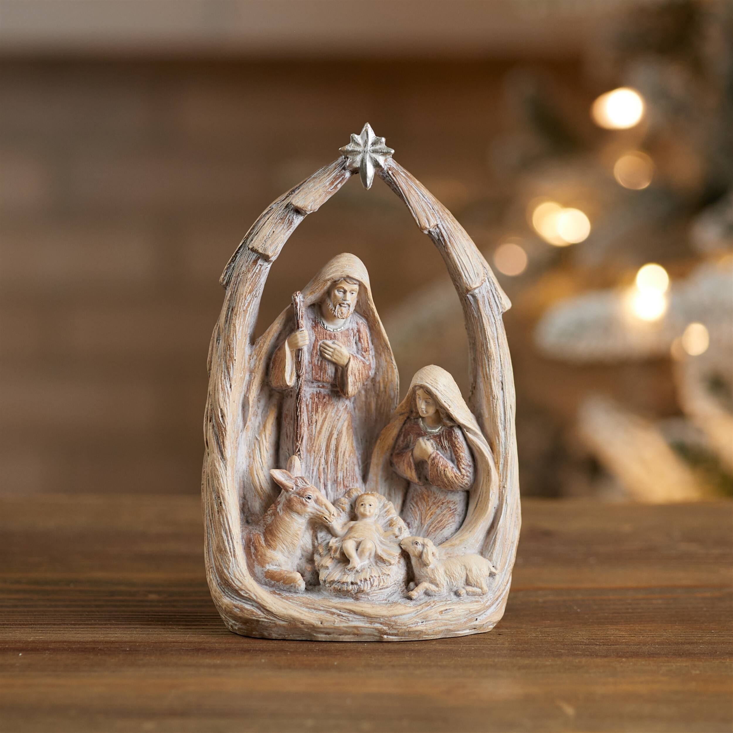 Angle. BreeBe - Holiday Nativity Scene Display 8"H - Beige, Gray.