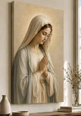 FC Design - Large Praying Virgin Mary Wall Art Canvas Print 24x36" Soft Heavenly Meditation Religious Painting Home Decor - MultiColor