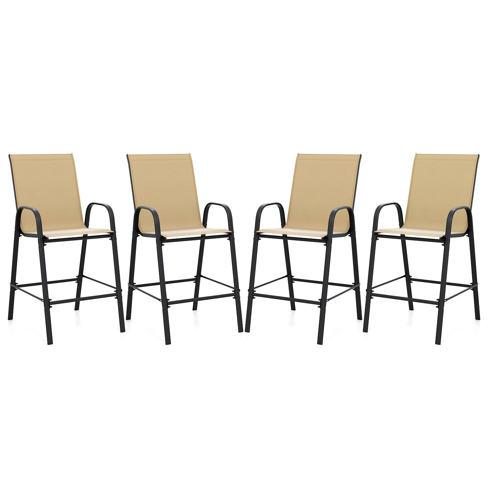 Front. Gymax - Gymax 4PCS Outdoor Bar Stools 29'' Fabric Bar Height Stools w/ Armrests & Footrest Beige - Beige.