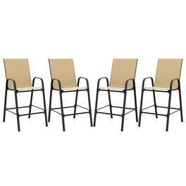 Gymax - 4PCS Outdoor Bar Stools 29'' Fabric Bar Height Stools w/ Armrests & Footrest - Beige