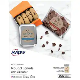 Avery - Easy Peel Laser/Inkjet Round Labels, 2 1/2" Dia, 225 Labels/Pack - Kraft Brown