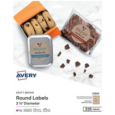 Avery - Easy Peel Laser/Inkjet Round Labels, 2 1/2" Dia, 225 Labels/Pack - Kraft Brown