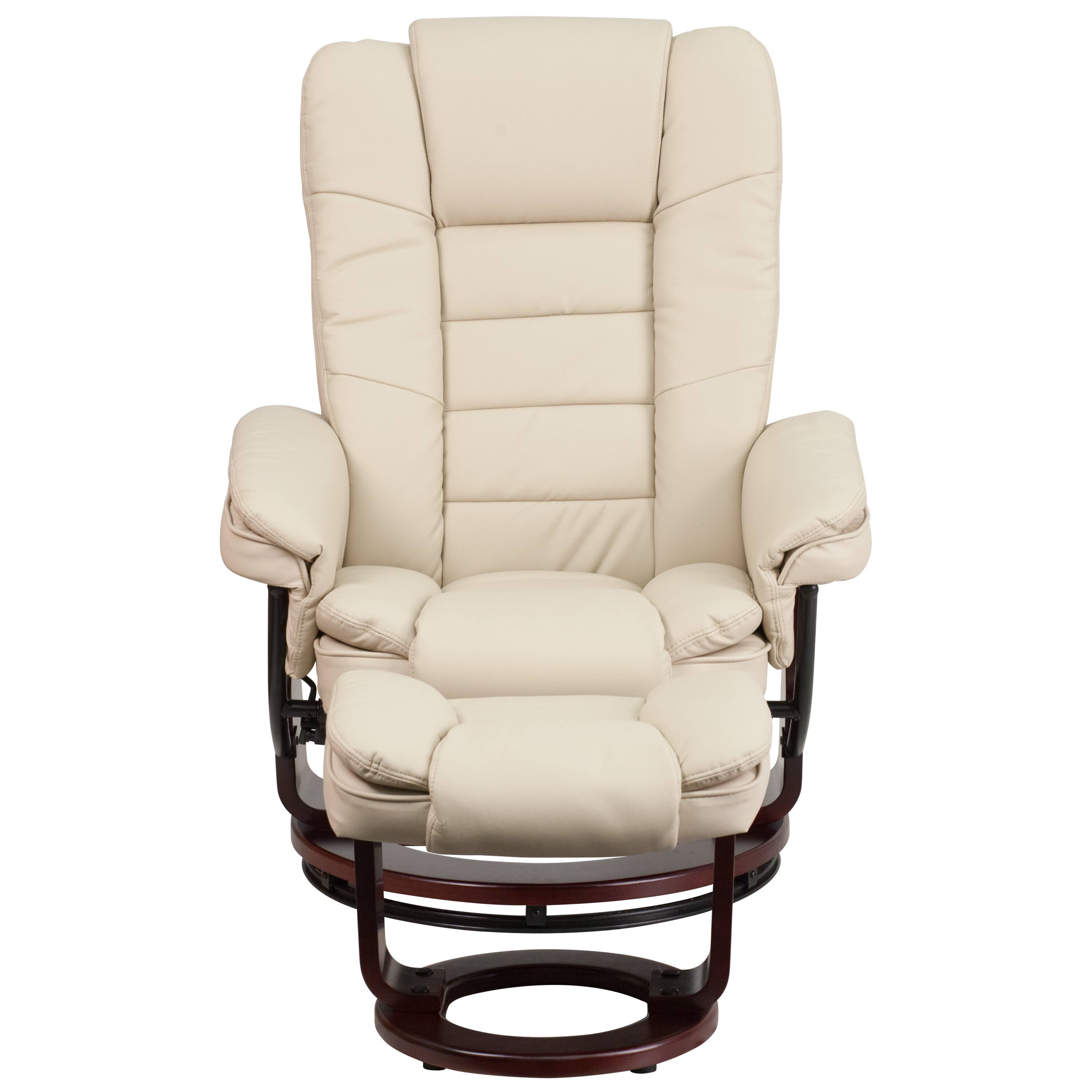 Alt View 11. Alamont Home - Bali Beige LeatherSoft Multi-Position Recliner &Ottoman w/Swivel Mahogany Wood Base - Beige.